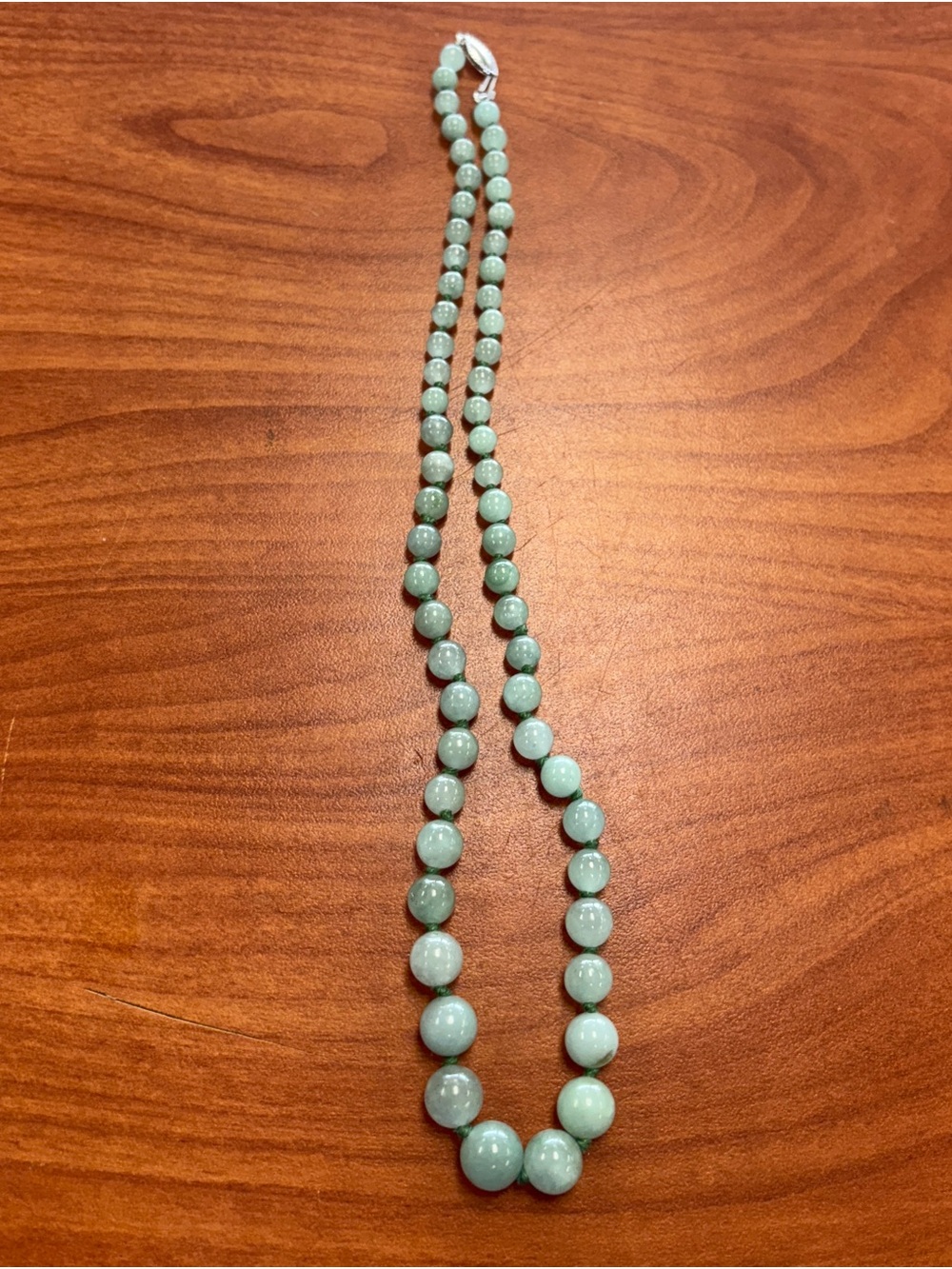 CP Signed 925 Sterling Silver Gradual Jade Bead Necklace